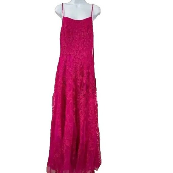 Mac Duggal New 50683 Hot Pink Floral Appliqué Cami A Line Gown Size 6 - Picture 4 of 8